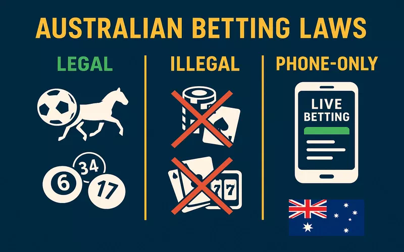 Australian betting laws infographic showing legal vs illegal betting types