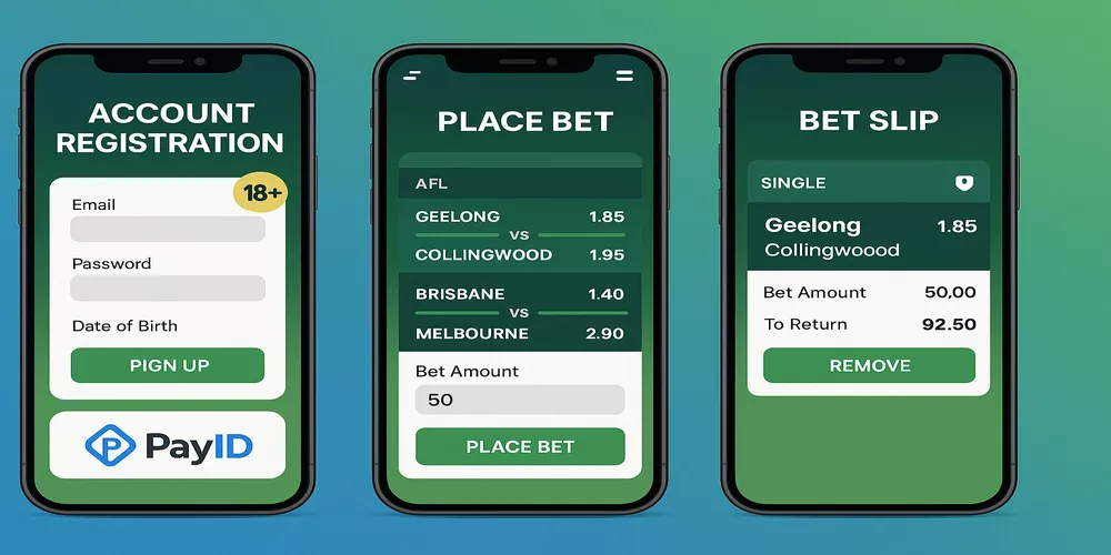 Mobile betting app registration and bet placement process